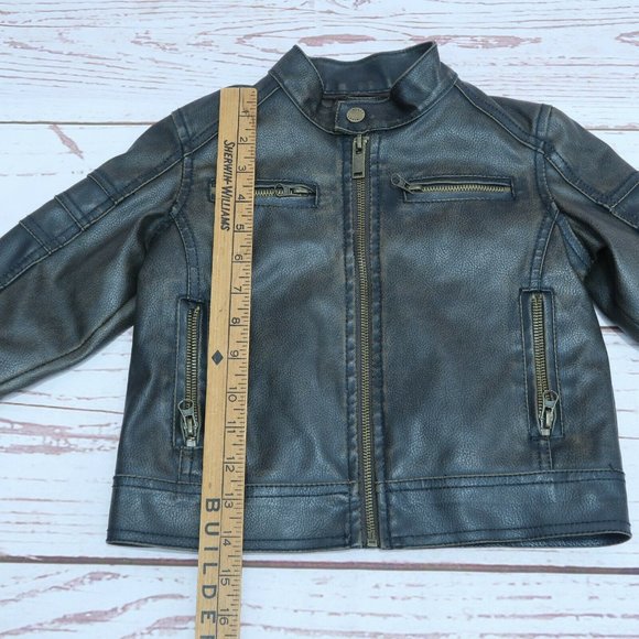 Black Rivet Faux Soft Leather Boys 2T Dress Jacket Front Zip Quilted Lining - Picture 7 of 8